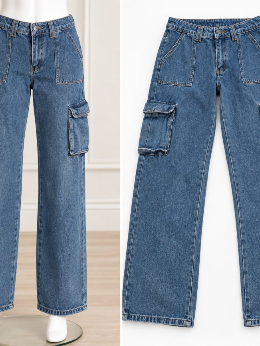 Blue Denim Cargo Jeans